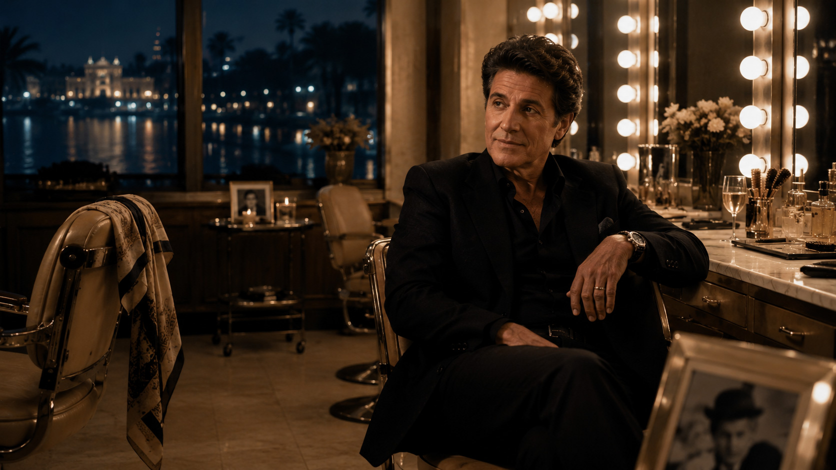 An older Peter Lamas alone in an elegant after-hours salon