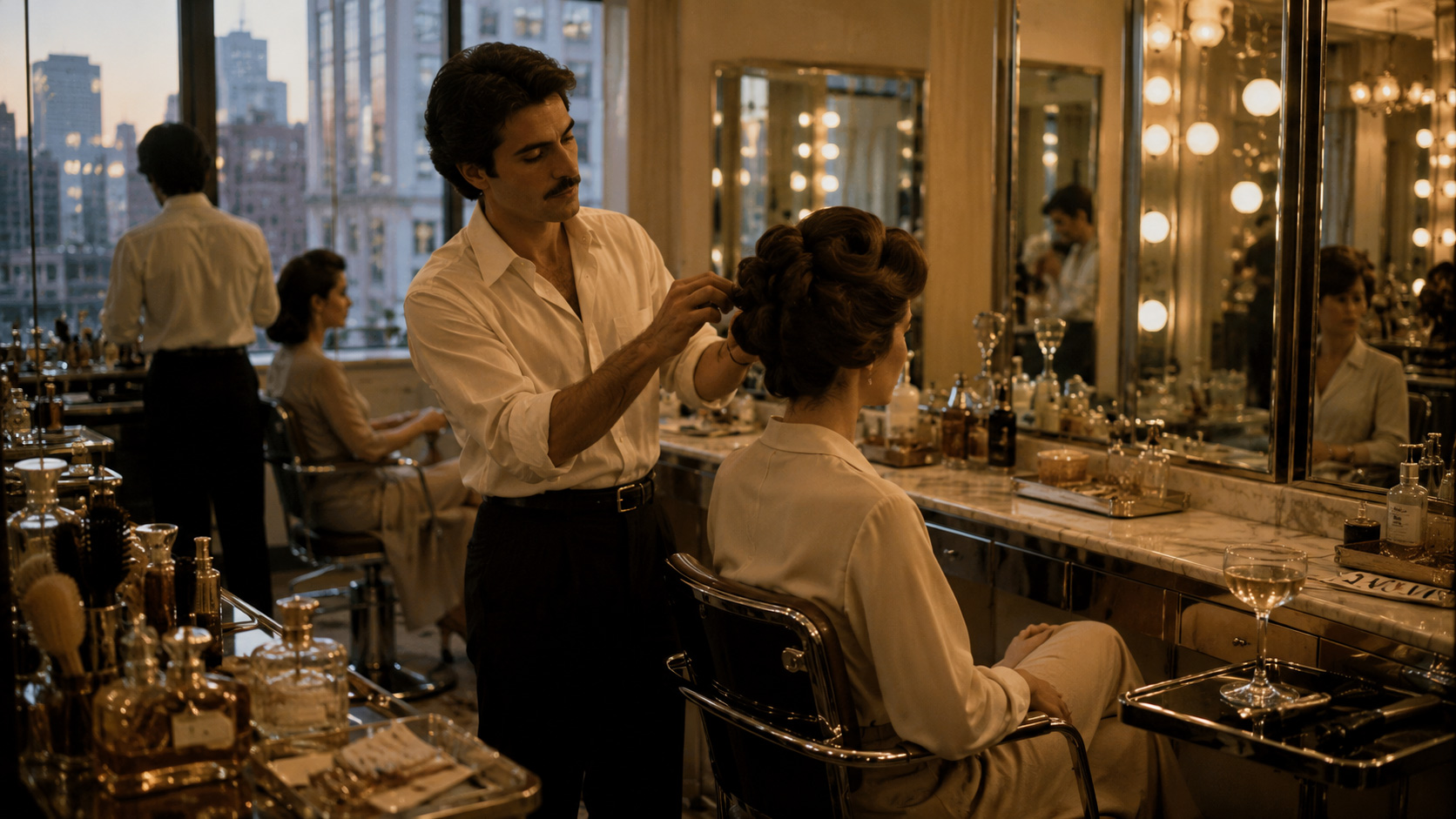 A young Peter Lamas working in an elite Manhattan salon